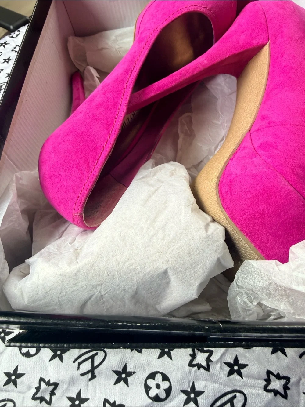 JustFab Fuchsia Suede Peep-Toe Platform Pumps